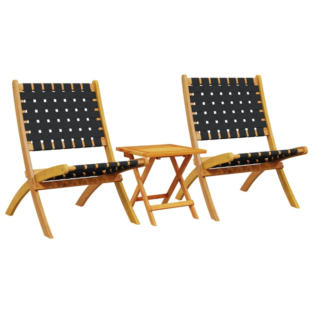 Chaises pliables de jardin lot de 2 avec table noir bois massif