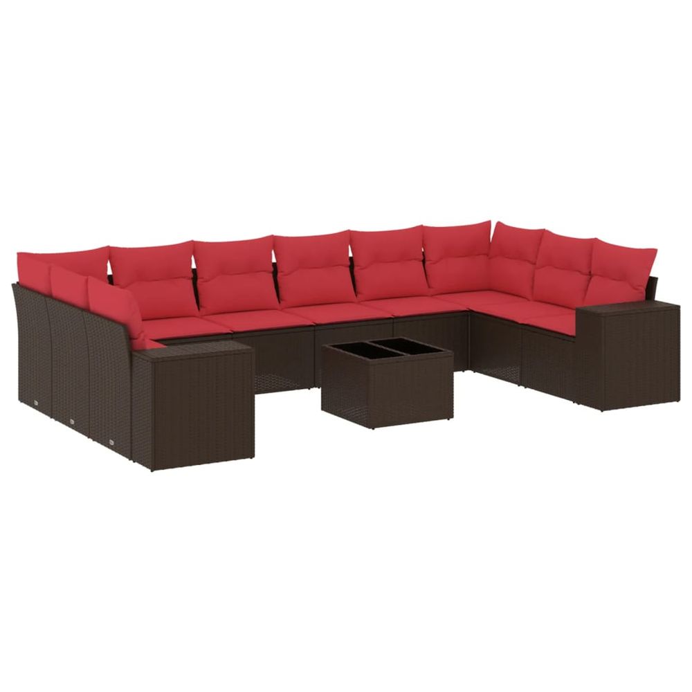 Ensemble de canapé de jardin 11 pcs avec coussins marron