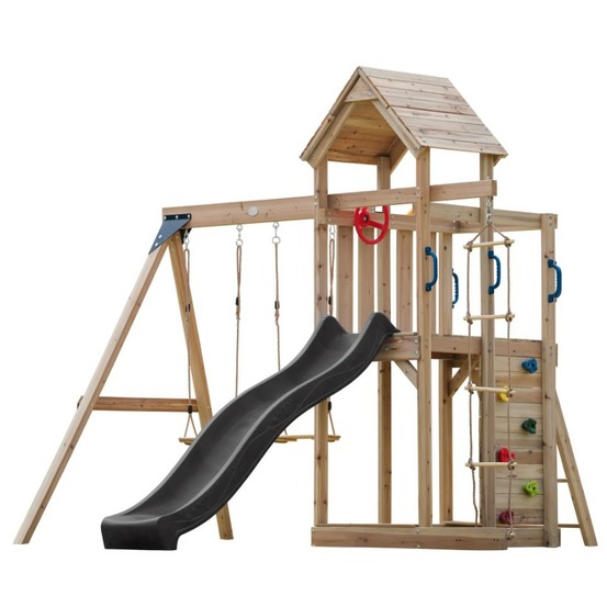 Portique moos 2 balançoires + échelle toboggan gris