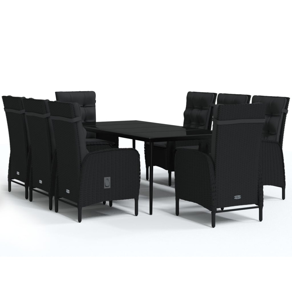 Ensemble à manger de jardin avec coussins 9 pcs noir