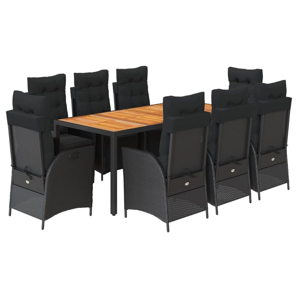 Ensemble à manger de jardin 9pcs coussins noir résine tressée