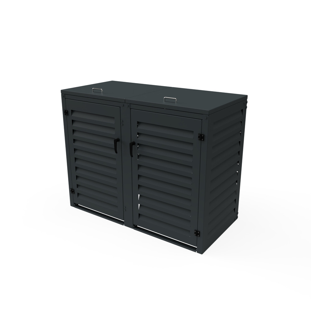 Cache poubelle double en aluminium thermolaqué 2x120 litres - gris anthracite