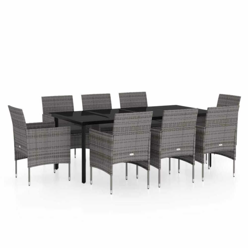 Ensemble à manger de jardin et coussins 9pcs gris/noir