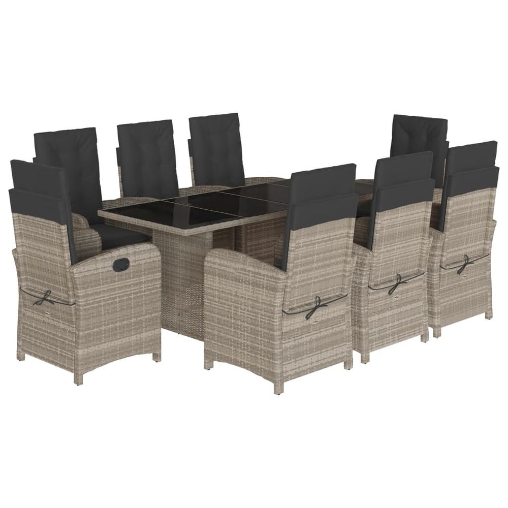 Ensemble à manger de jardin et coussins 9 pcs gris clair rotin