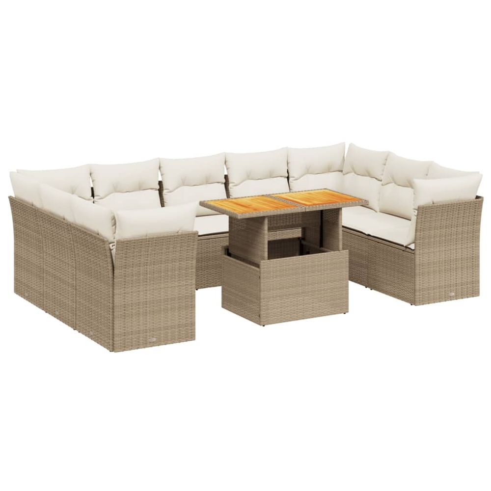 Salon de jardin avec coussins 10 pcs beige résine tressée