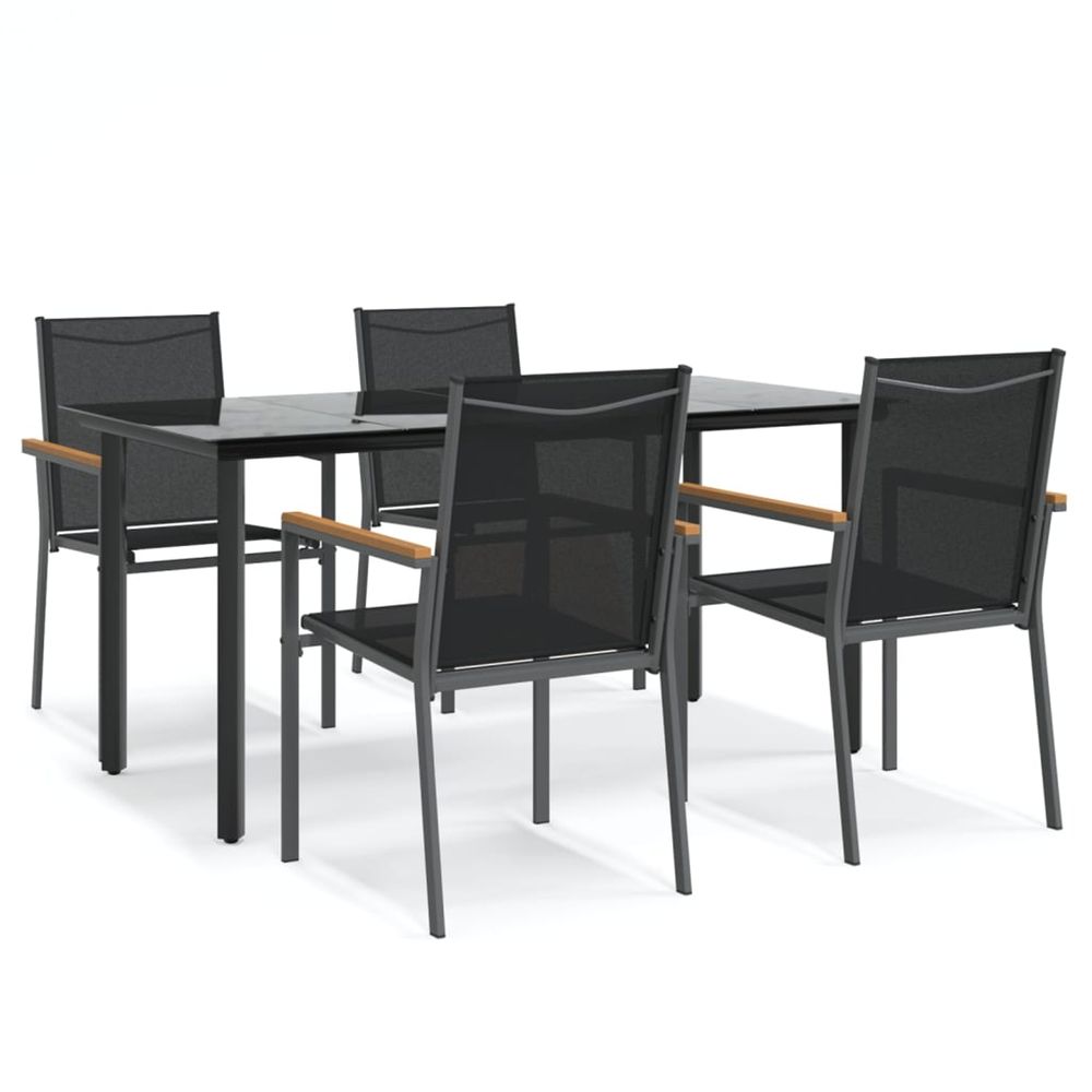 Ensemble à manger de jardin 5 pcs noir textilène et acier
