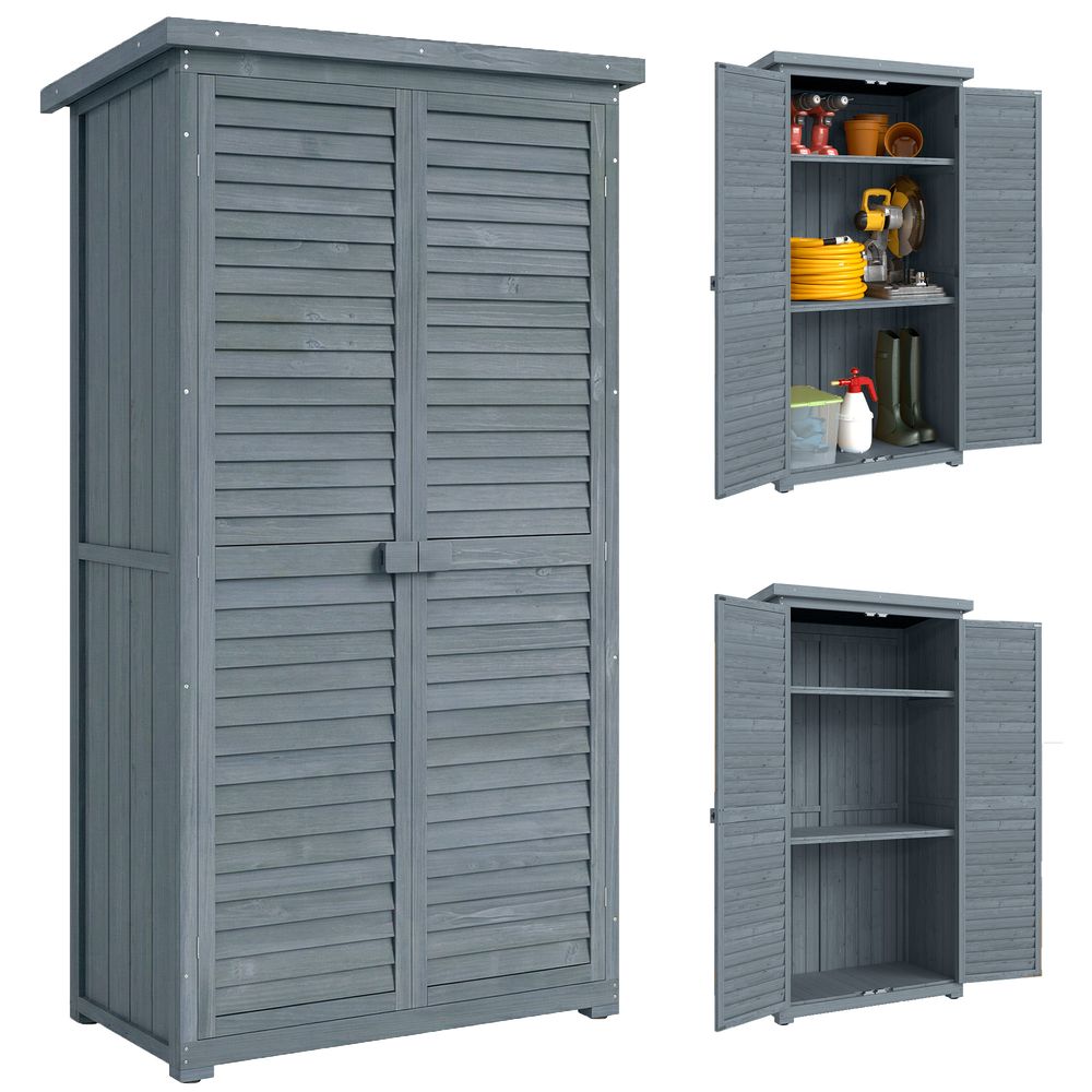 Armoire extérieure bois de sapin 87 x 46,5 x 160 cm grise rangement ventilé - comfortxl outdoor living