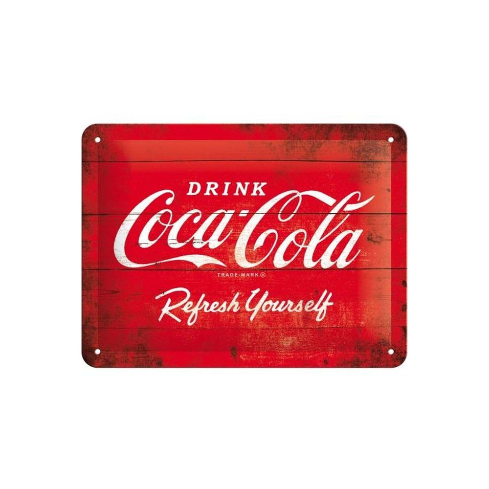Plaque décorative en métal en relief 20 x 15 cm coca cola logo rouge