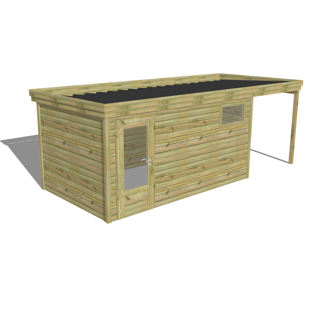 Abri de jardin bois pin traité autoclave 27mm - 6,34x2,64m / 17m2 - bac acier - abri français