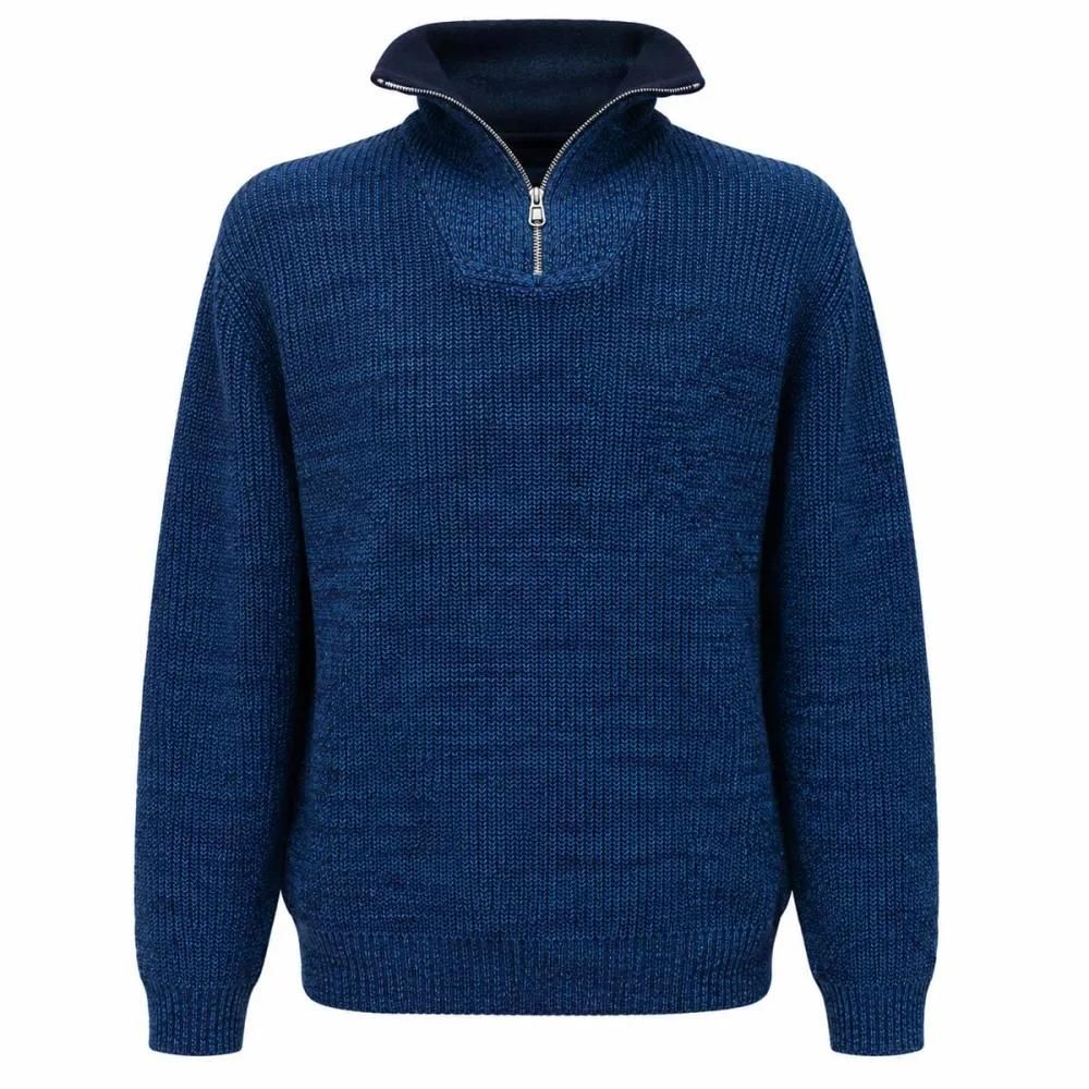 Pull camionneur homme col montant indigo - manches longues zippé