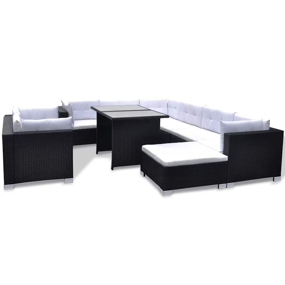 Salon de jardin 10 pcs avec coussins résine tressée noir