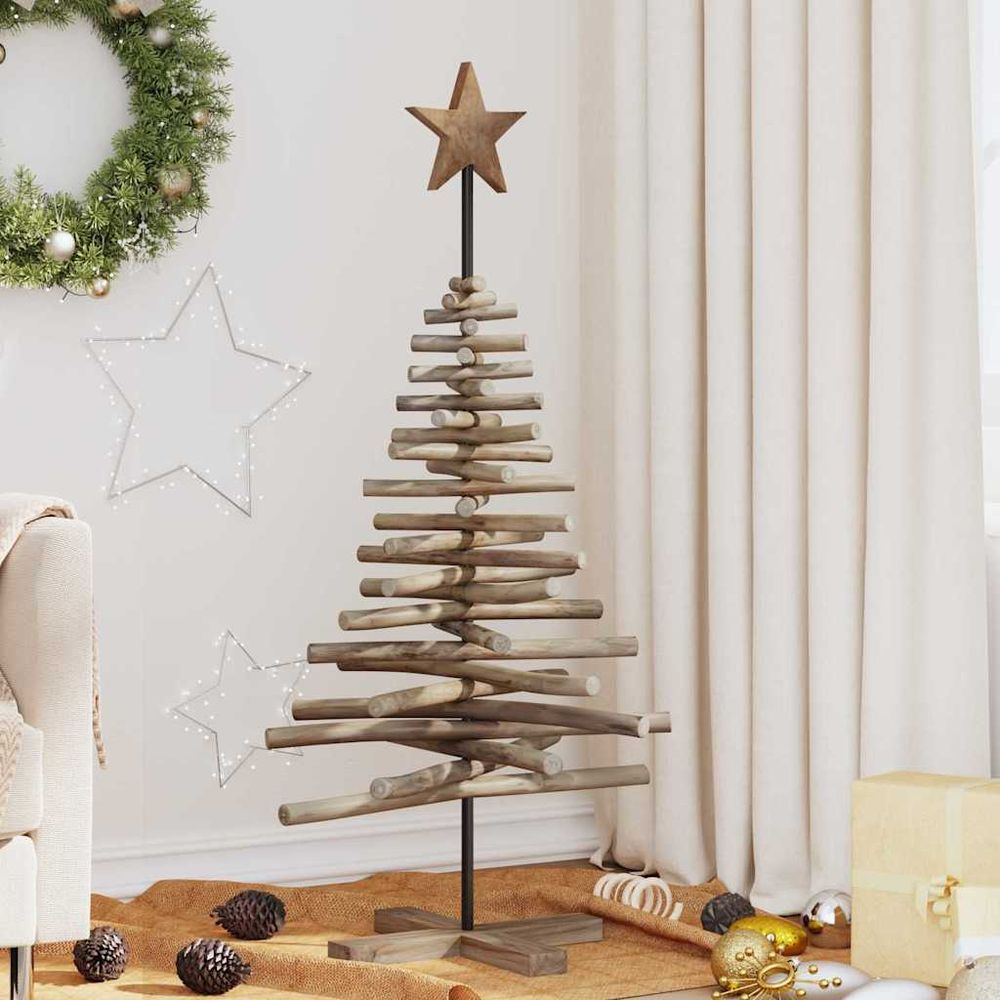 Sapin de noël décoratif en bois de teck avec support stable marron 120 cm