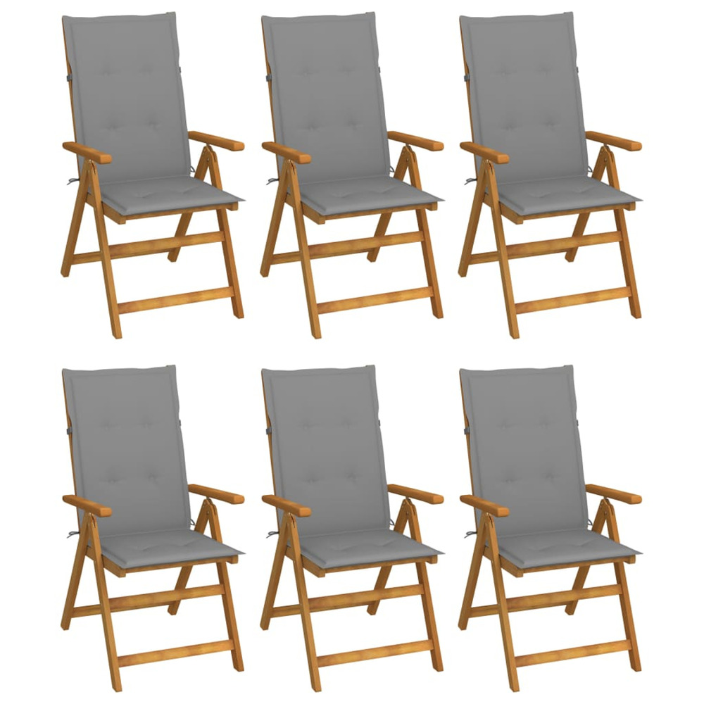 Chaises pliables de jardin lot de 6 avec coussins bois d'acacia