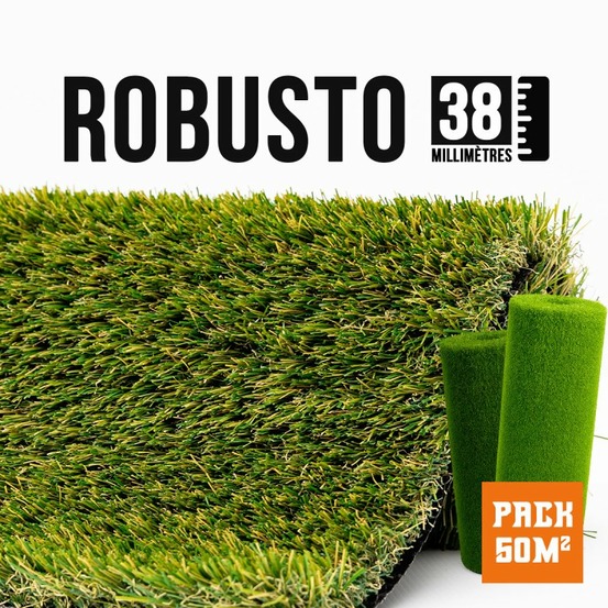 Gazon synthétique robusto 38 mm – 2 × 25 m, 50 m² – jardin et contour de piscine