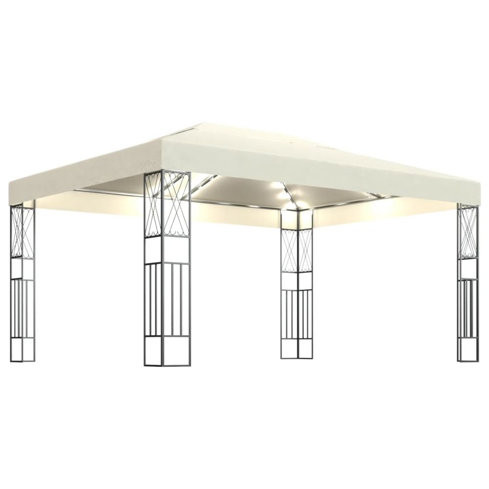 Tonnelle avec guirlande lumineuse à led 3x4 m crème tissu