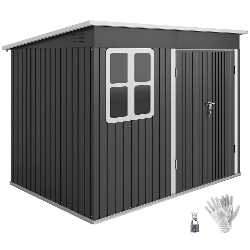 Abri de jardin métal gris foncé 260 x 177 x 190 cm avec fenêtre et porte large verrouillable - comfortxl outdoor living