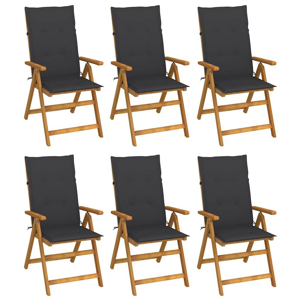 Chaises pliantes 6 pièces avec coussins en bois d'acacia massif
