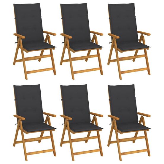 Chaises pliantes 6 pièces avec coussins en bois d'acacia massif