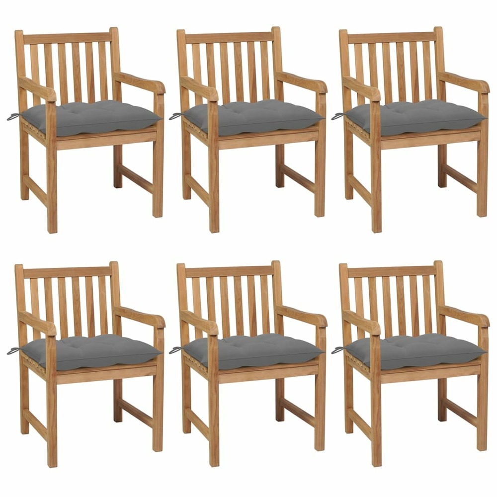 Chaises de jardin lot de 6 et coussins gris bois de teck solide