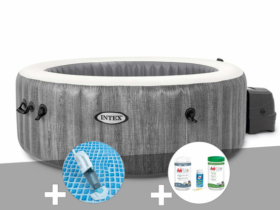 Kit spa gonflable purespa baltik rond bulles 4 places + aspirateur + kit de tra