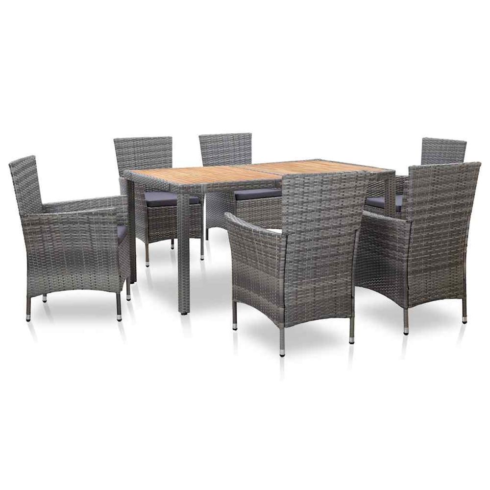 Ensemble à manger d'extérieur 7pcs coussins résine tressée gris