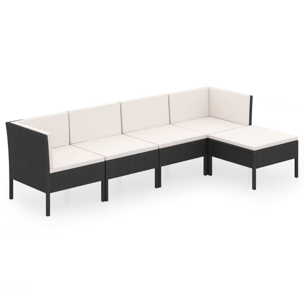 Salon de jardin meuble d'extérieur ensemble de mobilier 5 pièces avec coussins résine tressée noir