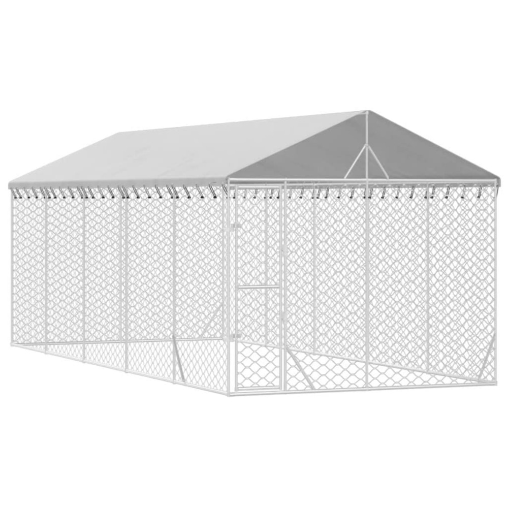 Chenil cage enclos pac animaux d'extérieur pour chiens avec toit argenté 3 x 7,5 x 2,5 m argent