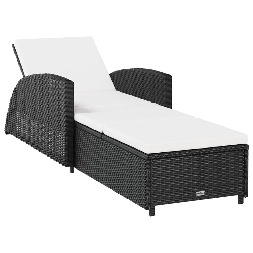 Chaise longue avec coussin blanc crème résine tressée noir bain de soleil