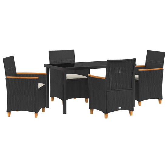 Ensemble de salle à manger de jardin de 5 pièces avec coussins noir rattan poly