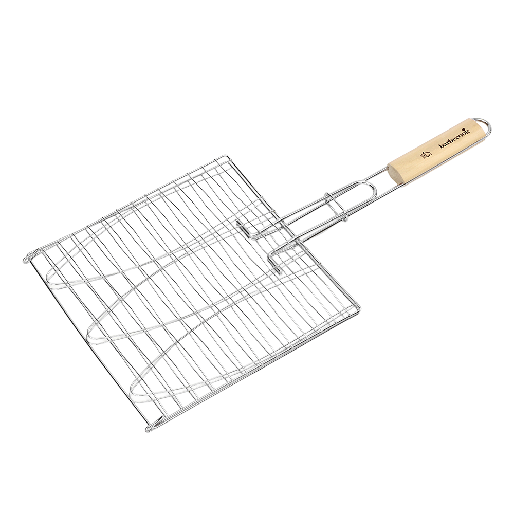 Grille pour 3 poissons - chrome et bois - 28 x 28 cm