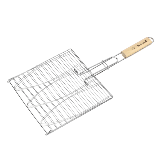 Grille pour 3 poissons - chrome et bois - 28 x 28 cm