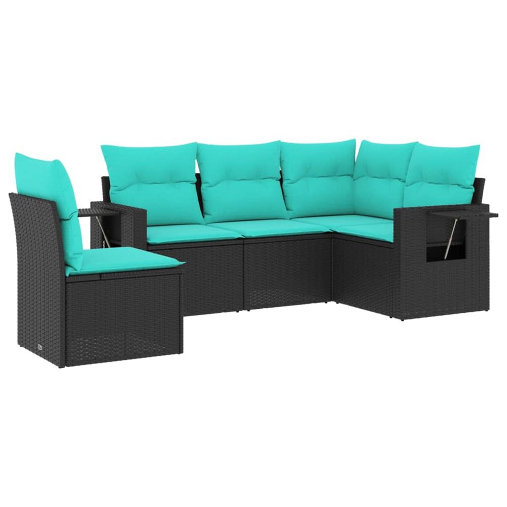 Salon de jardin 5 pcs avec coussins noir résine tressée