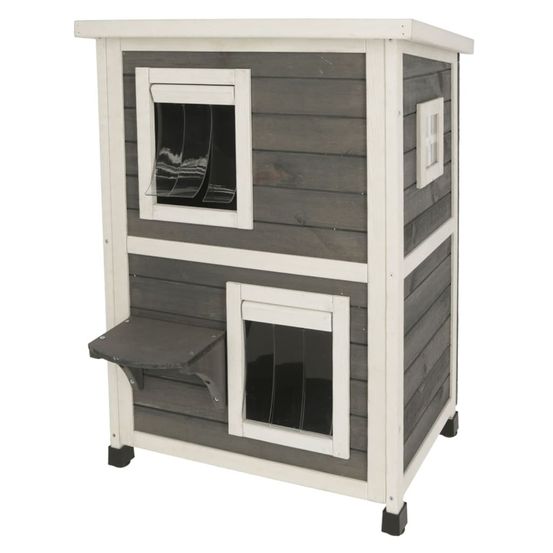 Maison d'extérieur pour chats family 57x55x80 cm gris et blanc