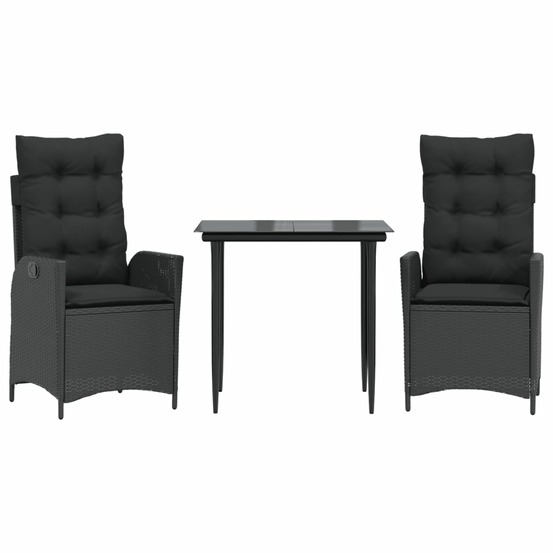 Ensemble à manger de jardin avec coussins 3 pcs noir