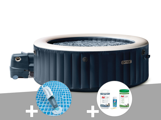 Kit spa gonflable purespa blue navy rond bulles 4 places + aspirateur + kit de
