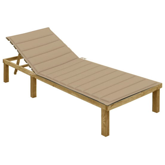 Chaise longue avec coussin beige bois de pin imprégné bain de soleil