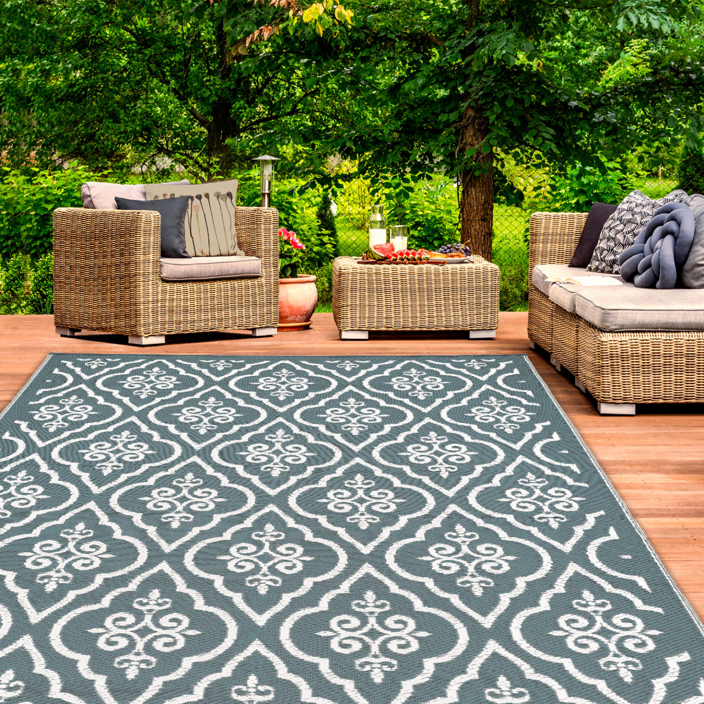 Tapis extérieur tunis gris et blanc 180 x 280 cm