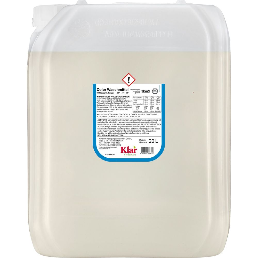 Lessive liquide couleur 20l, lessive sans parfum