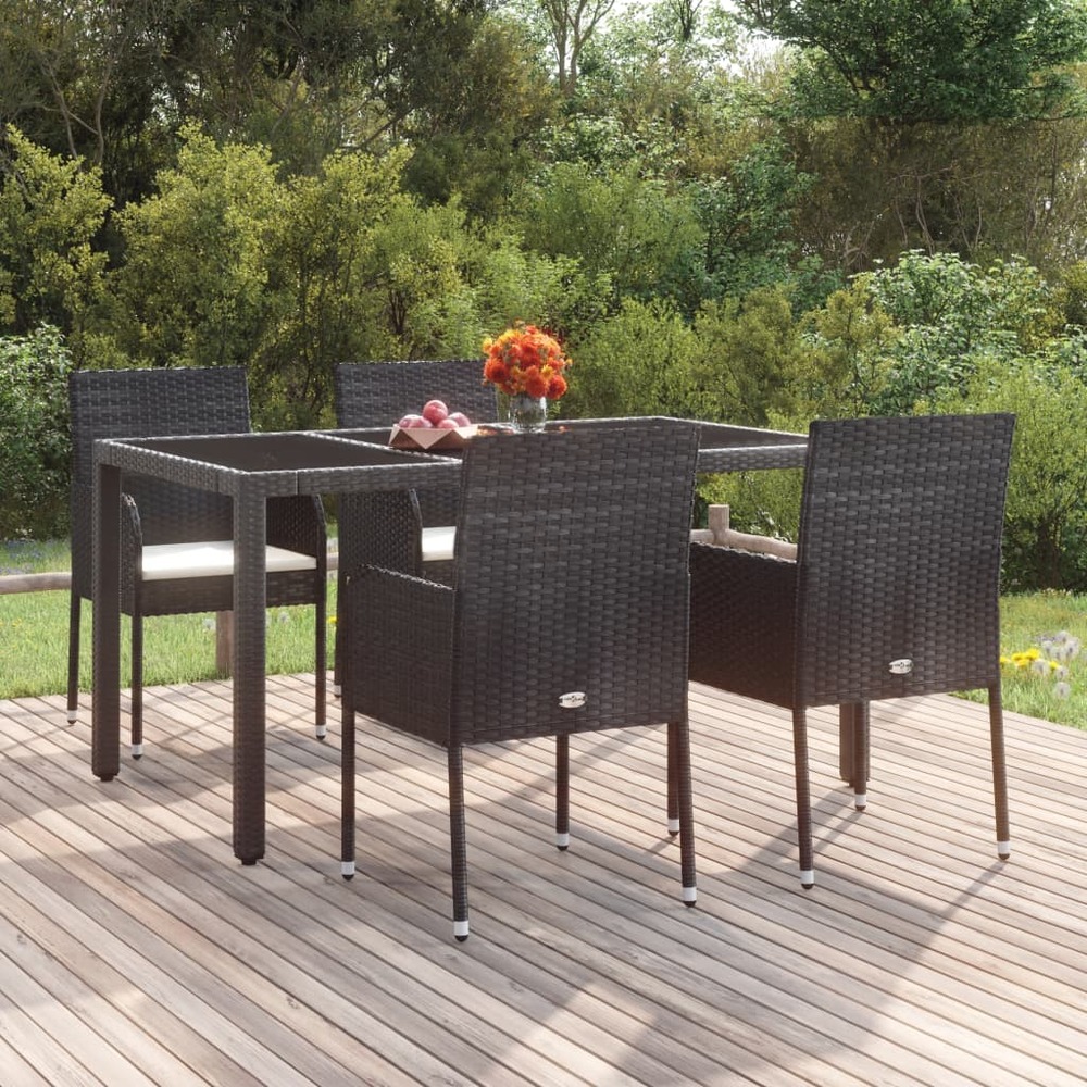 Chaises de jardin lot de 4 avec coussins résine tressée noir