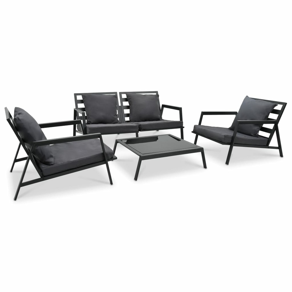 Salon de jardin meuble d'extérieur ensemble de mobilier 4 pièces avec coussins aluminium gris foncé