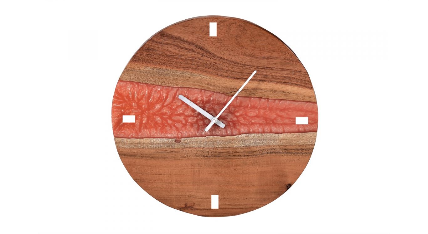 Horloge bois, epoxi marron 40x2x40cm - bois-epoxi