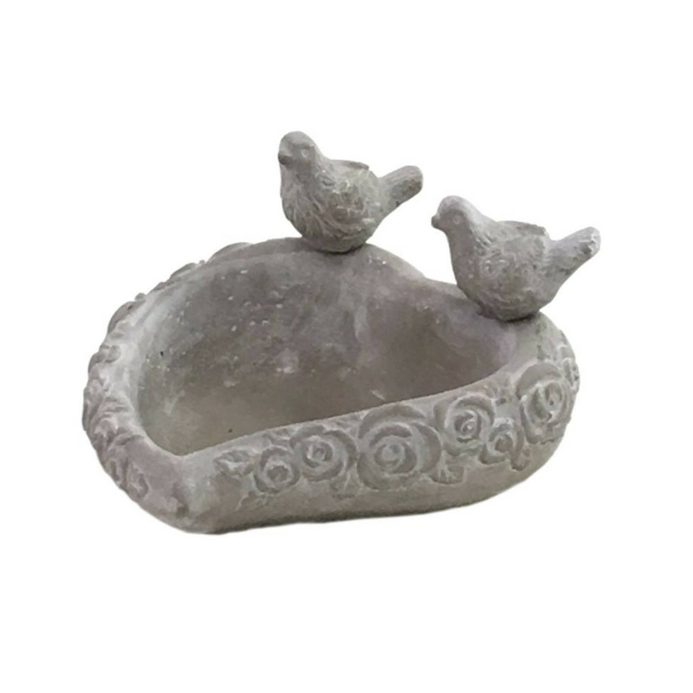 Mangeoire à oiseaux sur pied coeur abreuvoir jardin béton gris 19cm
