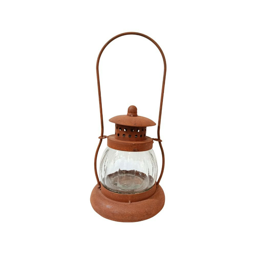 Lanterne tempête de jardin en métal rouillé ø.22 x ht.45 cm