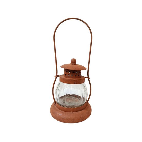 Lanterne tempête de jardin en métal rouillé ø.22 x ht.45 cm