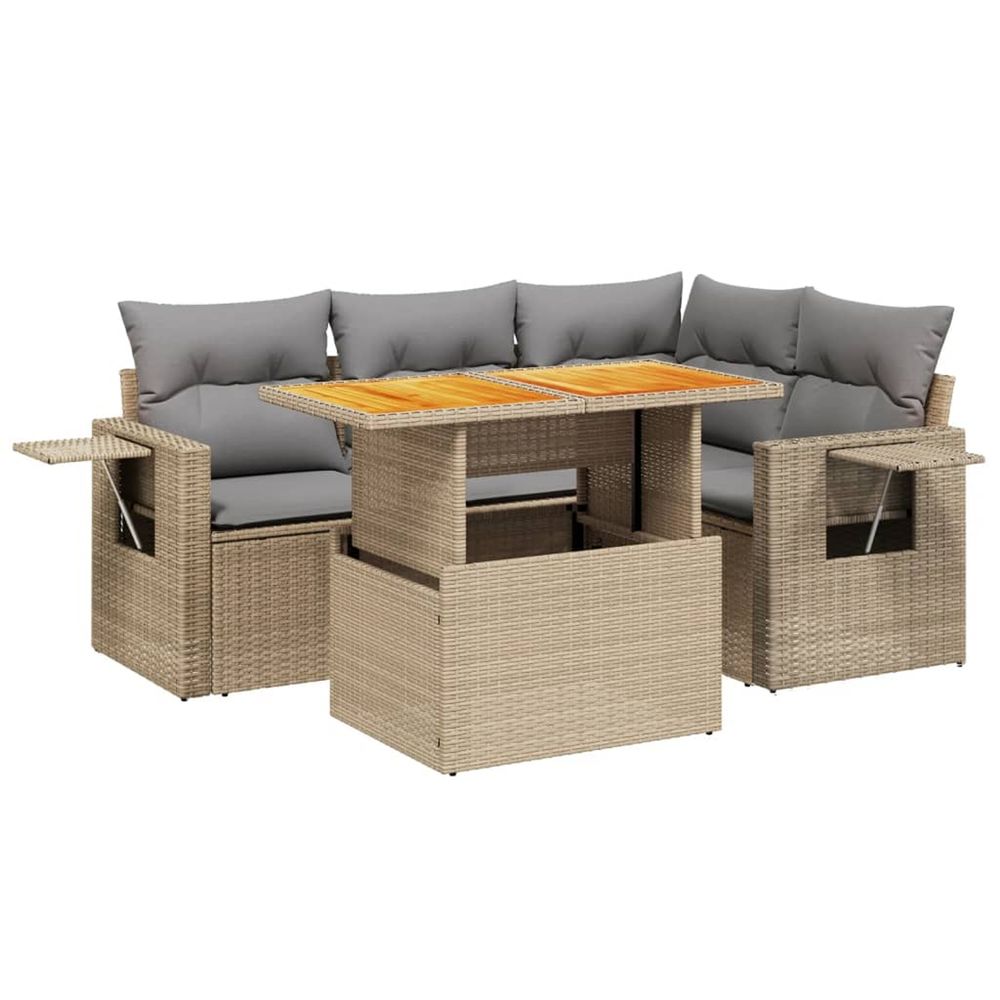 Salon de jardin avec coussins 5 pcs beige résine tressée