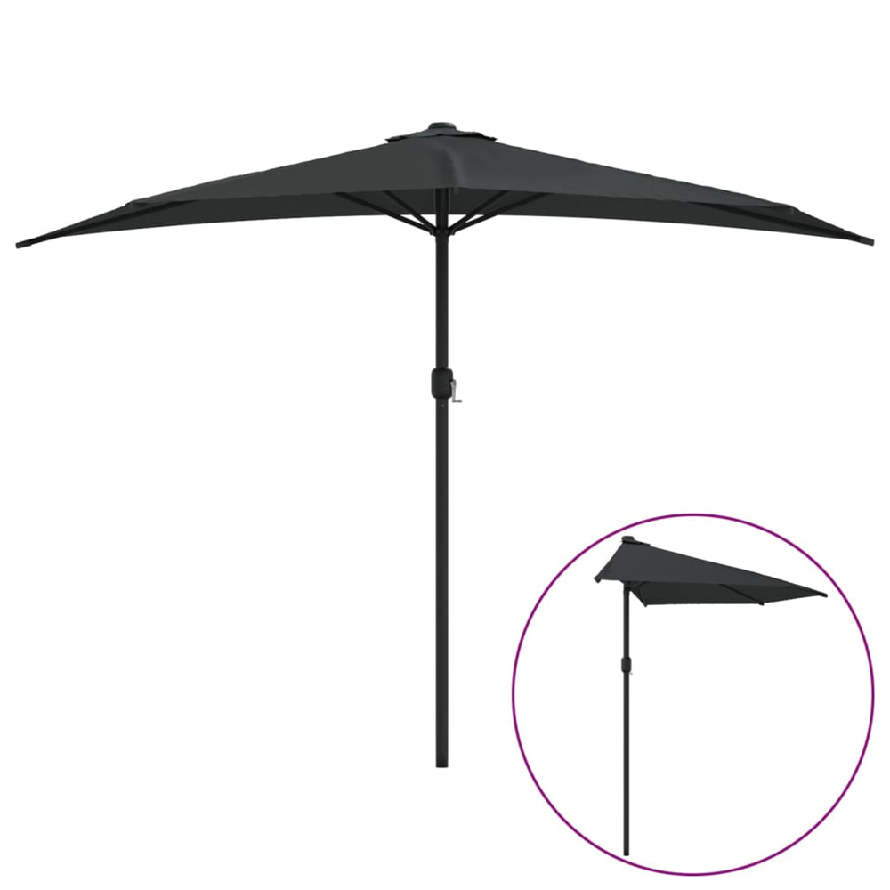 Parasol de balcon avec mât en aluminium noir 300x155x223cm demi