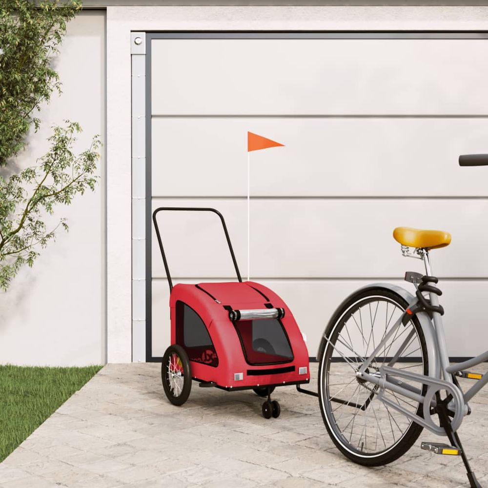 Grand chariot vélo pour chien tissu oxford transport xl 45kg rouge