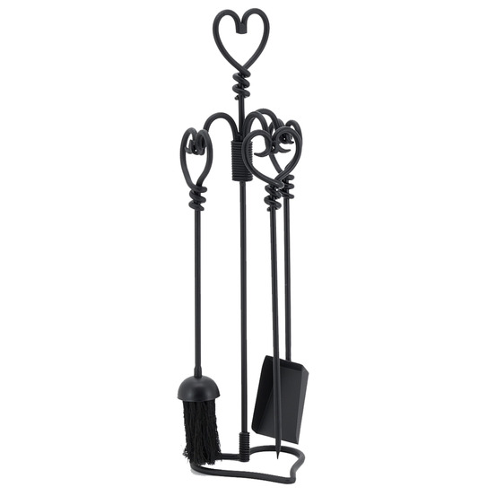 Valet de cheminée en fer forgé coeur