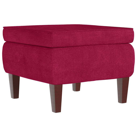 Tabouret avec pieds en bois rouge bordeaux velours