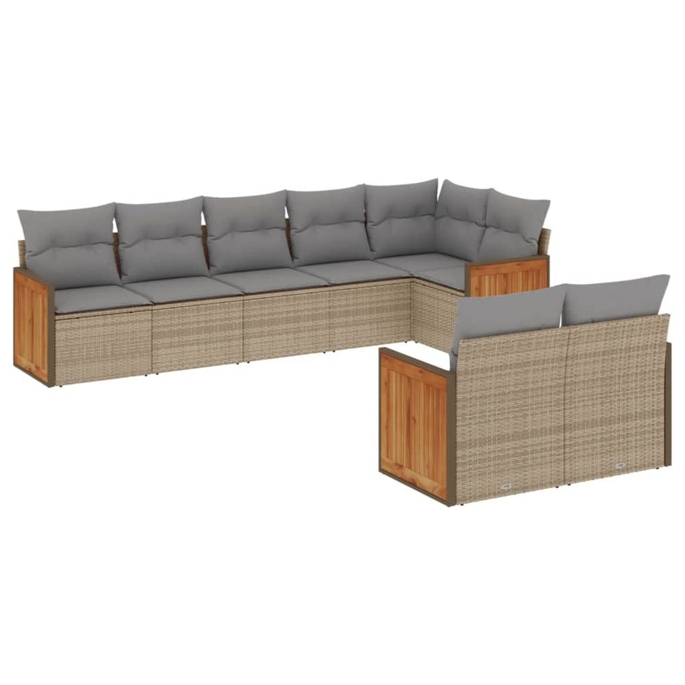 Salon de jardin avec coussins 8 pcs beige résine tressée